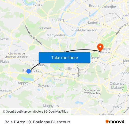 Bois-D'Arcy to Boulogne-Billancourt map
