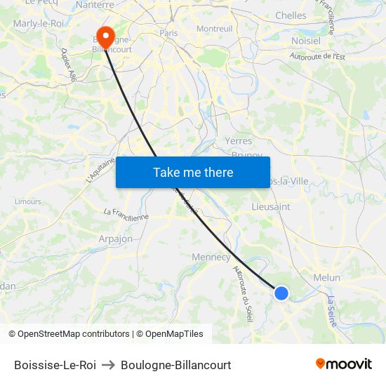 Boissise-Le-Roi to Boulogne-Billancourt map