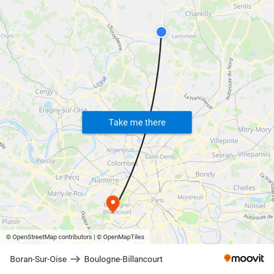 Boran-Sur-Oise to Boulogne-Billancourt map