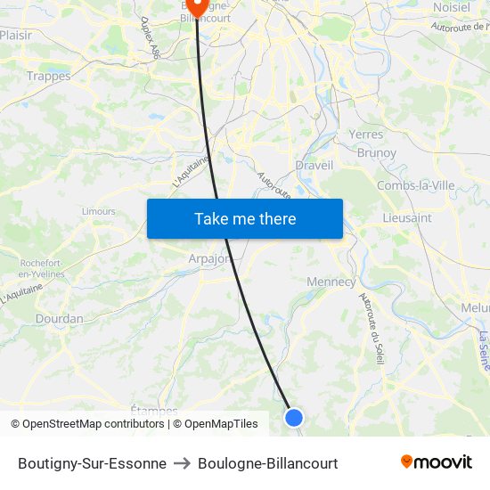 Boutigny-Sur-Essonne to Boulogne-Billancourt map