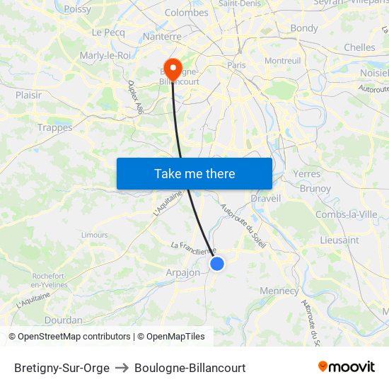 Bretigny-Sur-Orge to Boulogne-Billancourt map
