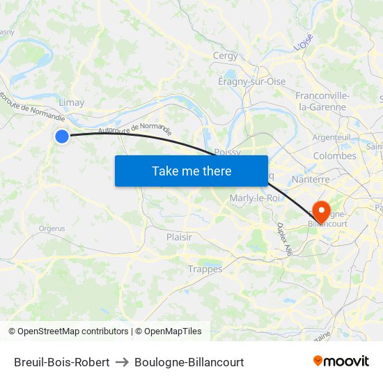 Breuil-Bois-Robert to Boulogne-Billancourt map