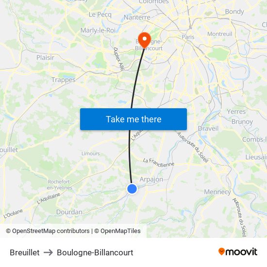 Breuillet to Boulogne-Billancourt map