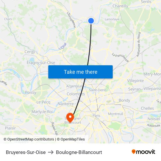 Bruyeres-Sur-Oise to Boulogne-Billancourt map