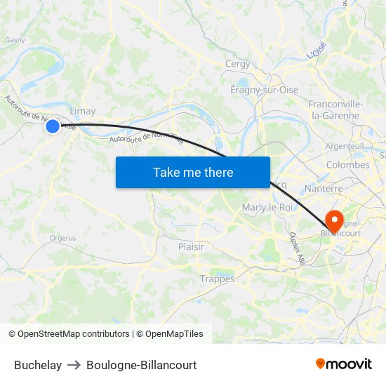 Buchelay to Boulogne-Billancourt map