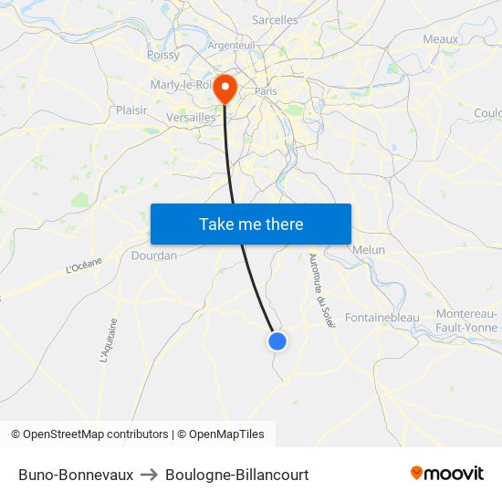Buno-Bonnevaux to Boulogne-Billancourt map