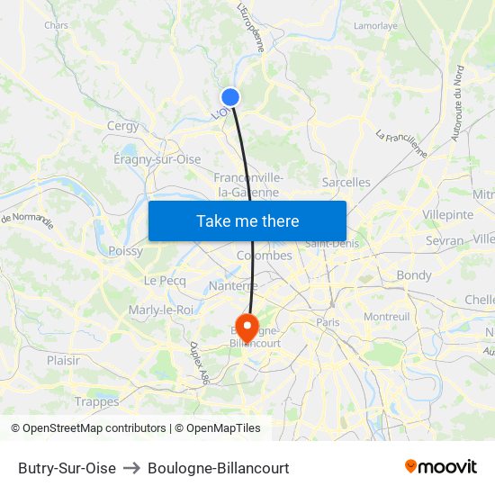 Butry-Sur-Oise to Boulogne-Billancourt map