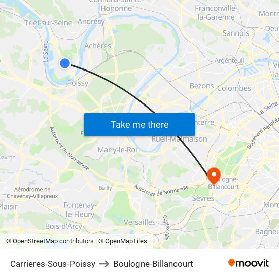 Carrieres-Sous-Poissy to Boulogne-Billancourt map