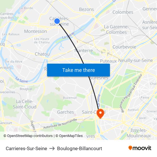 Carrieres-Sur-Seine to Boulogne-Billancourt map