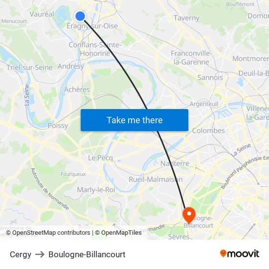 Cergy to Boulogne-Billancourt map