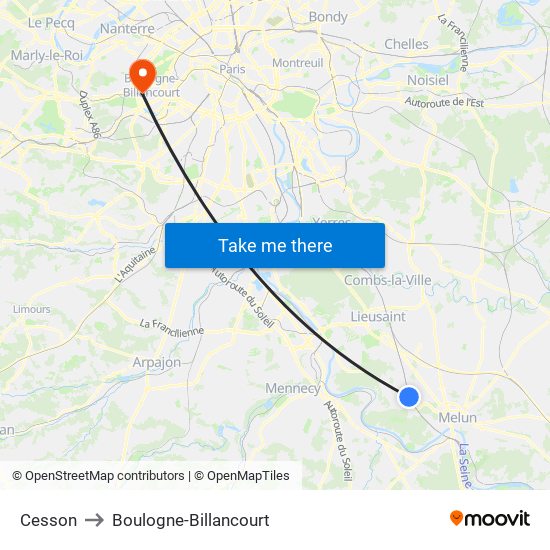 Cesson to Boulogne-Billancourt map