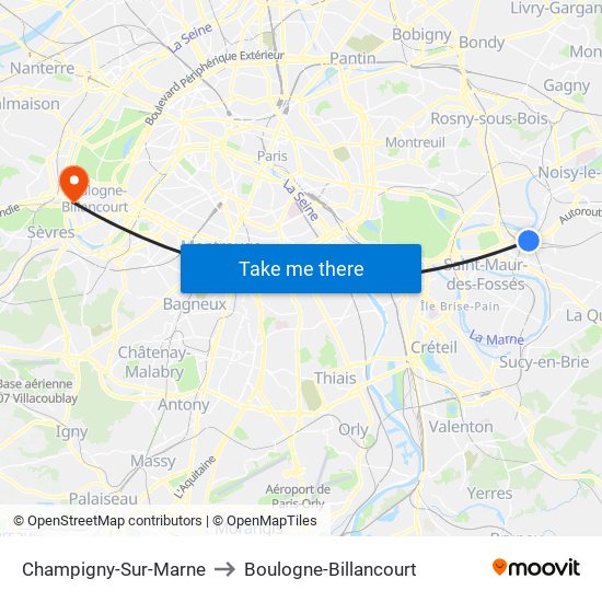 Champigny-Sur-Marne to Boulogne-Billancourt map