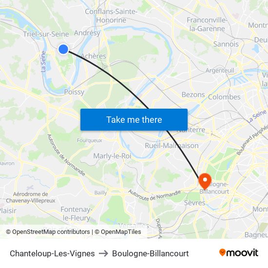 Chanteloup-Les-Vignes to Boulogne-Billancourt map