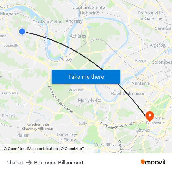 Chapet to Boulogne-Billancourt map