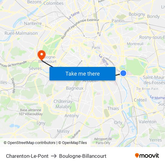 Charenton-Le-Pont to Boulogne-Billancourt map