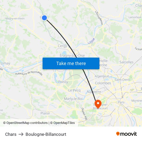 Chars to Boulogne-Billancourt map