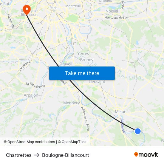 Chartrettes to Boulogne-Billancourt map