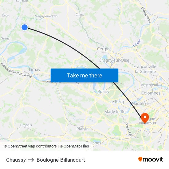 Chaussy to Boulogne-Billancourt map