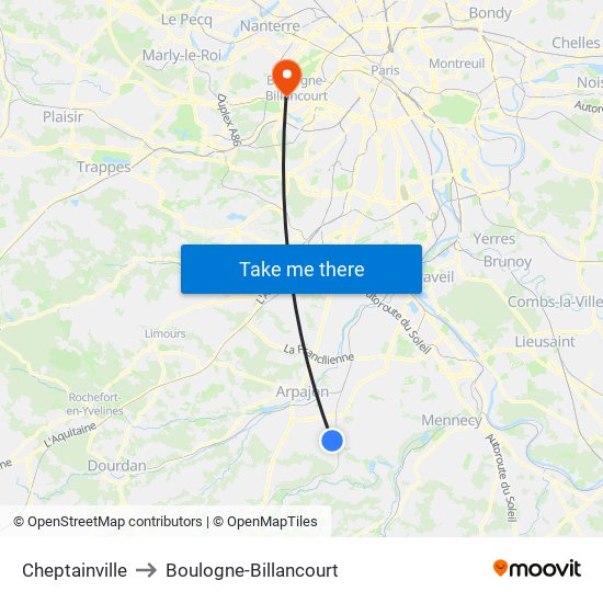 Cheptainville to Boulogne-Billancourt map