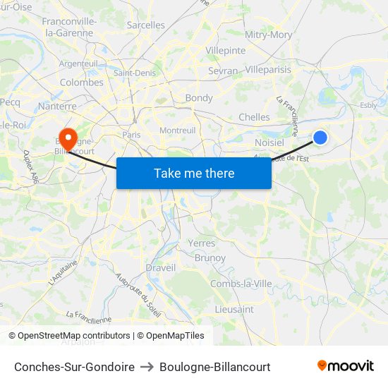 Conches-Sur-Gondoire to Boulogne-Billancourt map