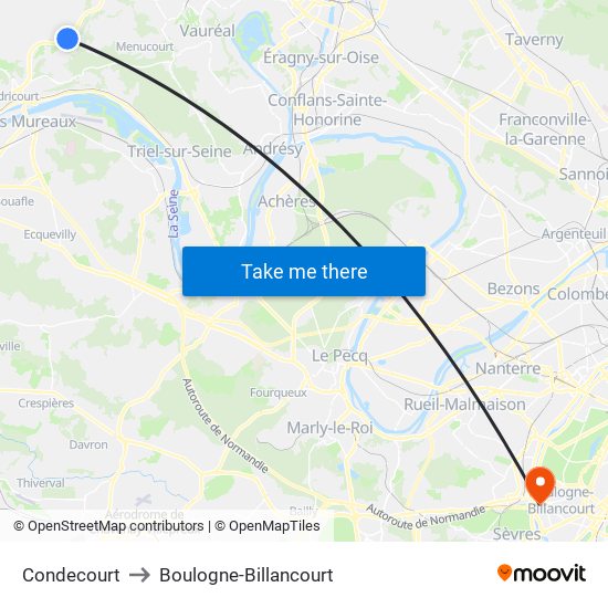 Condecourt to Boulogne-Billancourt map