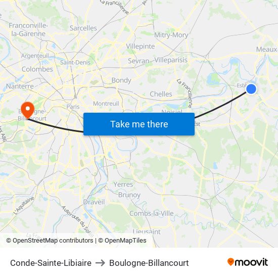 Conde-Sainte-Libiaire to Boulogne-Billancourt map