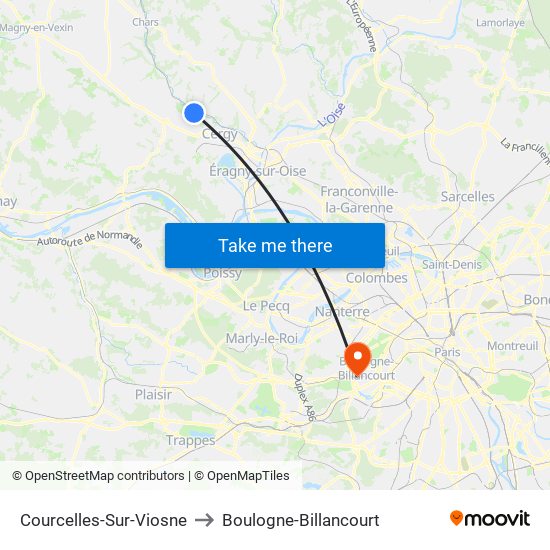 Courcelles-Sur-Viosne to Boulogne-Billancourt map