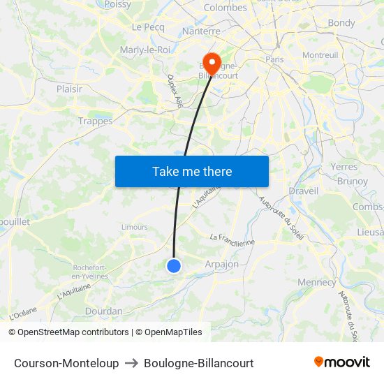 Courson-Monteloup to Boulogne-Billancourt map