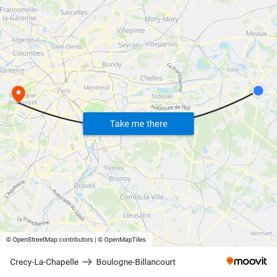 Crecy-La-Chapelle to Boulogne-Billancourt map