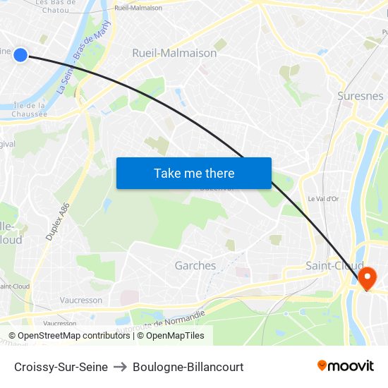 Croissy-Sur-Seine to Boulogne-Billancourt map