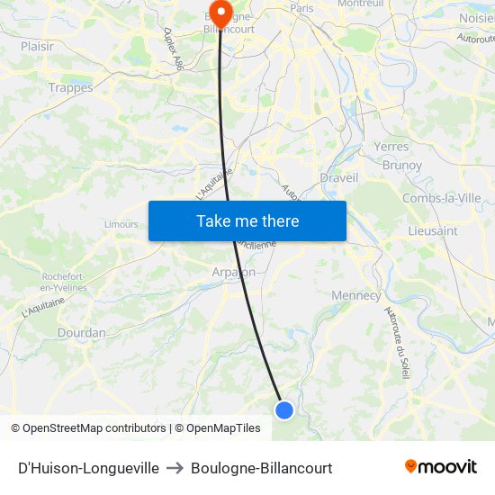D'Huison-Longueville to Boulogne-Billancourt map