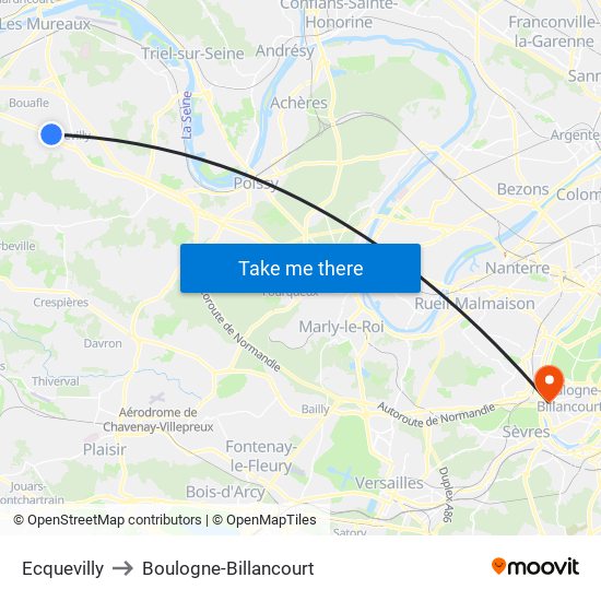 Ecquevilly to Boulogne-Billancourt map