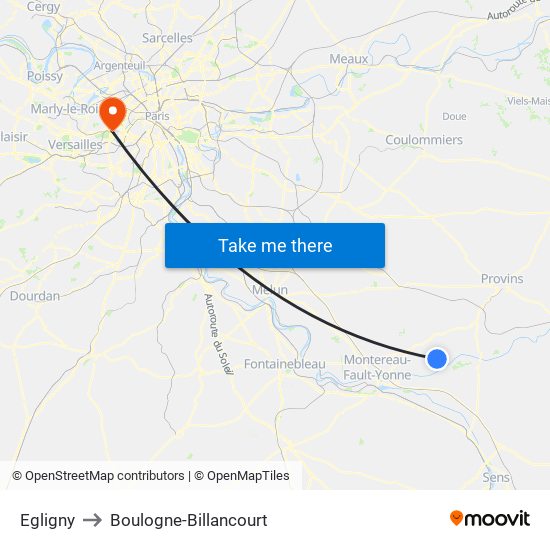 Egligny to Boulogne-Billancourt map