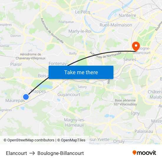 Elancourt to Boulogne-Billancourt map