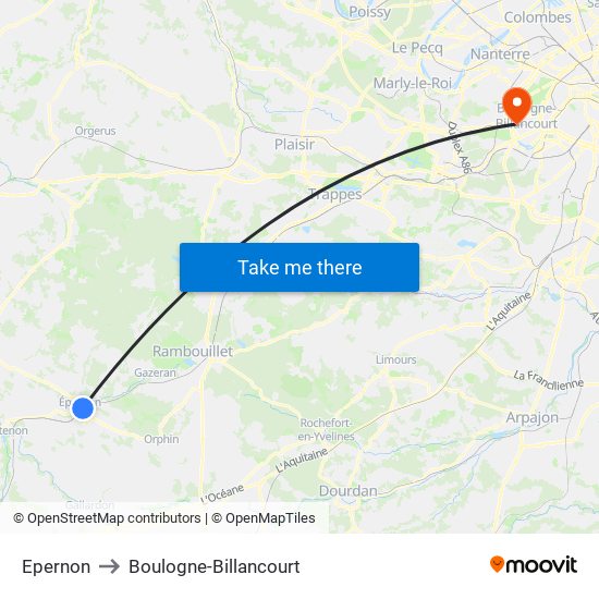 Epernon to Boulogne-Billancourt map