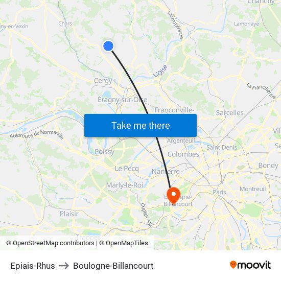 Epiais-Rhus to Boulogne-Billancourt map