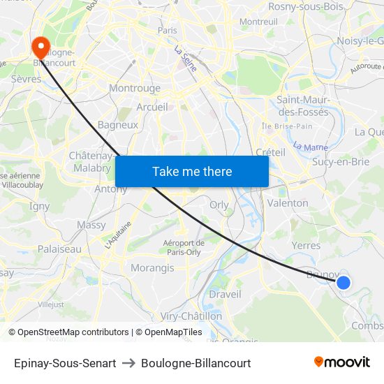 Epinay-Sous-Senart to Boulogne-Billancourt map