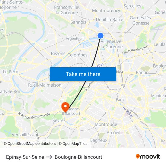 Epinay-Sur-Seine to Boulogne-Billancourt map