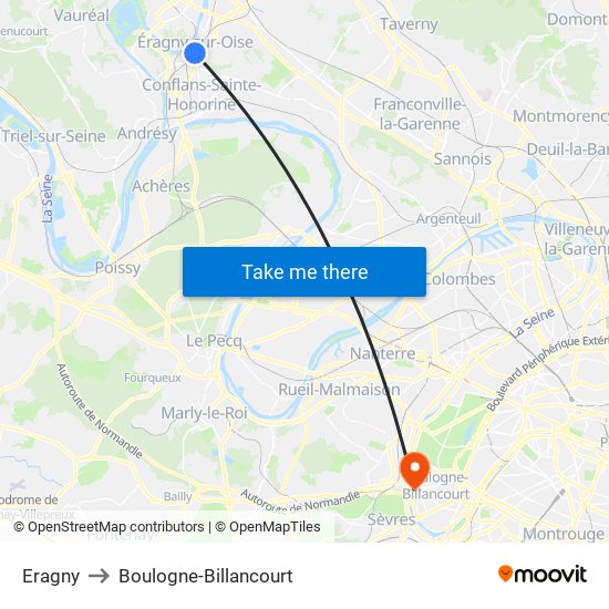 Eragny to Boulogne-Billancourt map