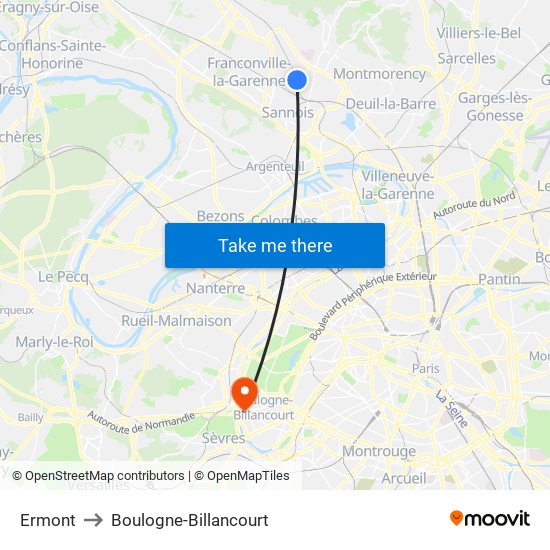 Ermont to Boulogne-Billancourt map