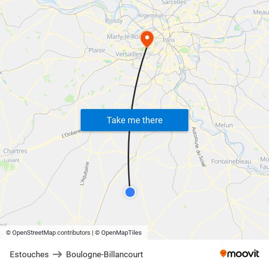 Estouches to Boulogne-Billancourt map
