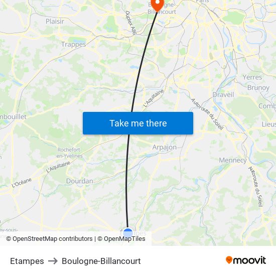 Etampes to Boulogne-Billancourt map