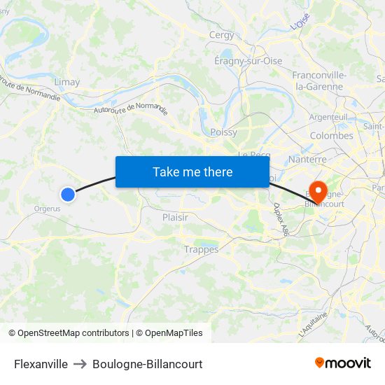 Flexanville to Boulogne-Billancourt map