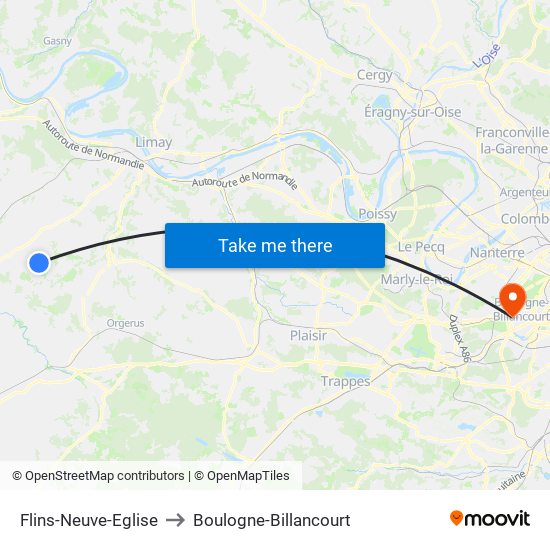 Flins-Neuve-Eglise to Boulogne-Billancourt map