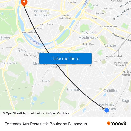 Fontenay-Aux-Roses to Boulogne-Billancourt map