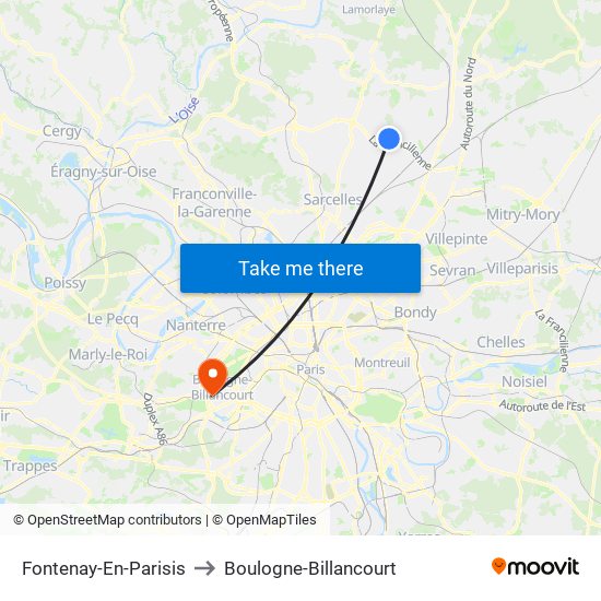 Fontenay-En-Parisis to Boulogne-Billancourt map