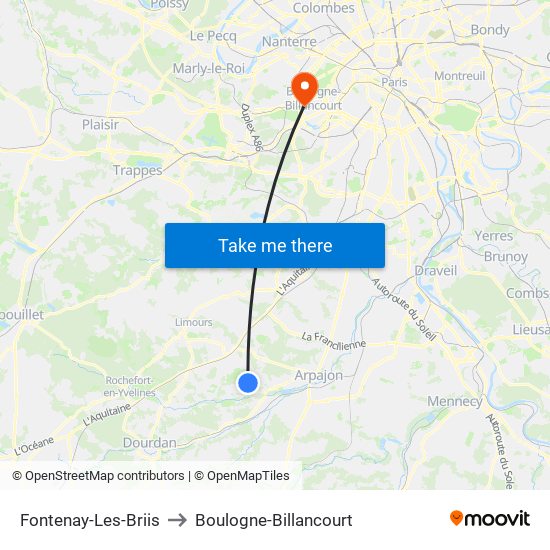 Fontenay-Les-Briis to Boulogne-Billancourt map