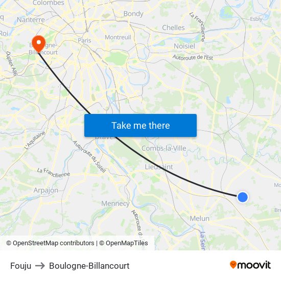 Fouju to Boulogne-Billancourt map