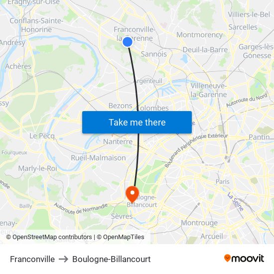 Franconville to Boulogne-Billancourt map
