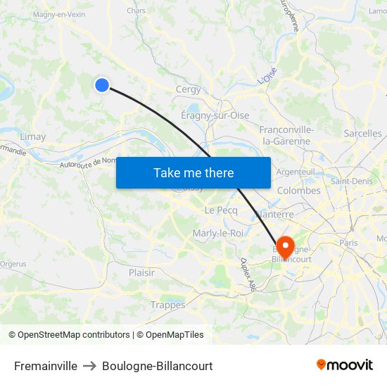 Fremainville to Boulogne-Billancourt map